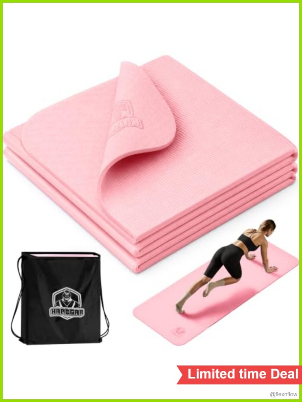 Foldable Non-Slip TPE Yoga Mat 72x24x0.24in 6mm with Carry Bag